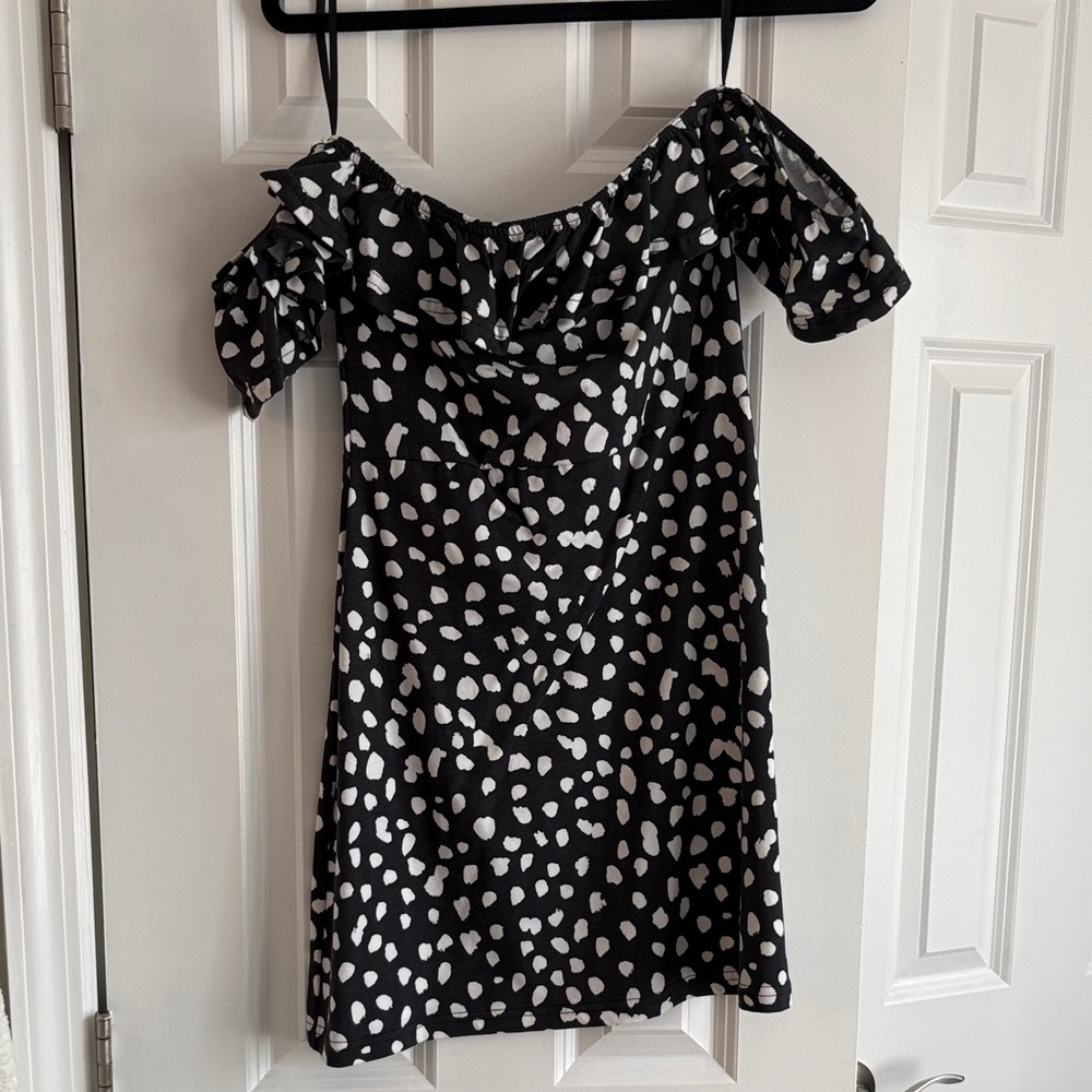 Misguided Black and White Off-Shoulder Dress